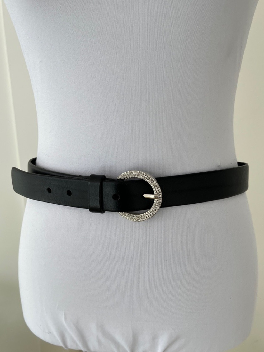 LANDES Belt Italian Leather Made Canada Rhinestone Buckle Business Event Chic